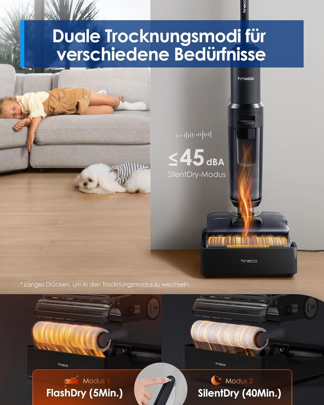 Tineco FLOOR ONE S7 Stretch Steam Nass Trockensauger 160 °C HyperSteam Dampfreiniger, 80 Min Laufzei