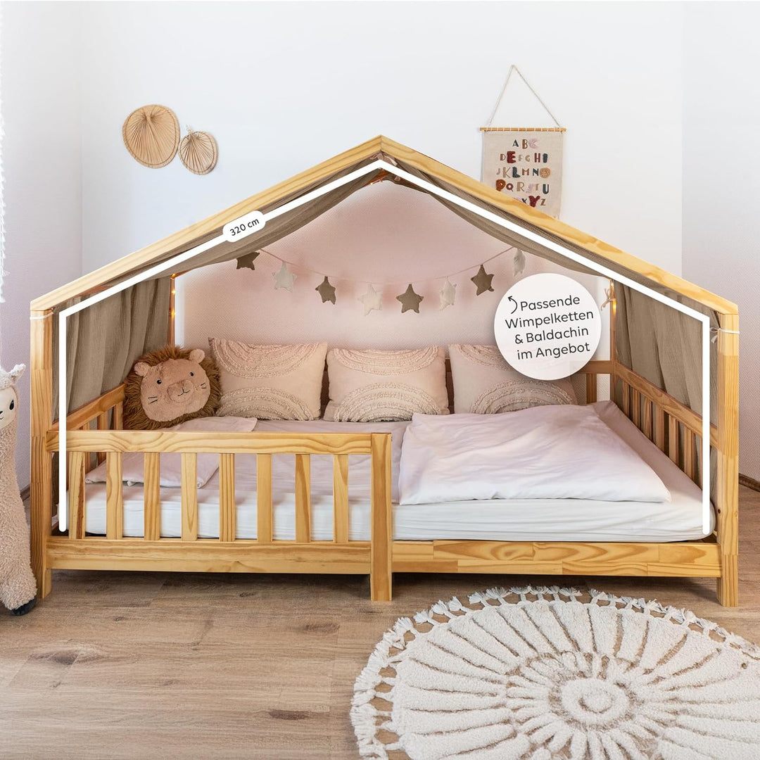 lilimaus Hausbett Himmel - 100% Baumwolle Betthimmel aus Musselin - Hausbett Deko - Geschenk Mädchen