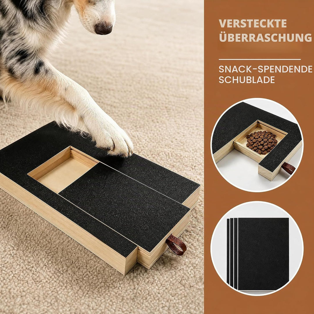 Kratzbrett für Hunde mit Leckerlibox 35x25x3cm Nagelfeilenbrett aus Holz 4 Sandpapier Scratch Pad fü