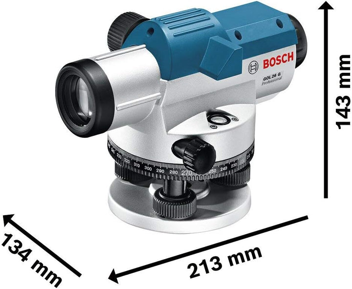 Bosch Professional Optisches Nivelliergerät GOL 26 G (26-fache Vergrösserung, Masseinheit: 400 Gon,
