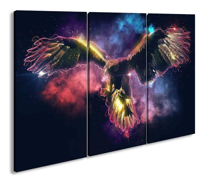 deyoli fabenfroher Adler Format: 3Teilig als Leinwandbild, Motiv fertig gerahmt auf Echtholzrahmen,
