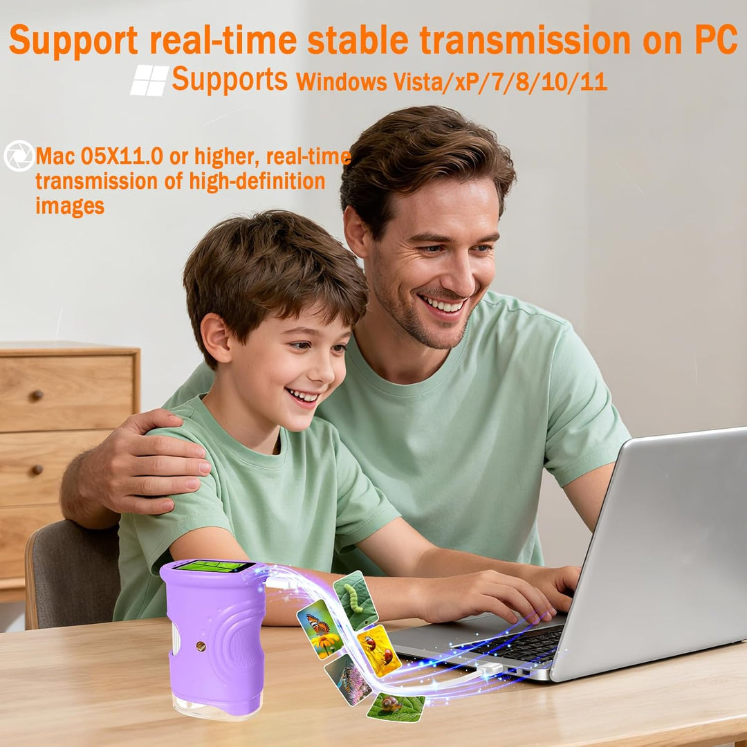 Digitales Mikroskop für Kinder, 1000X tragbares Taschenmikroskop mit 4K 2.0" Bildschirm Kinder Handy