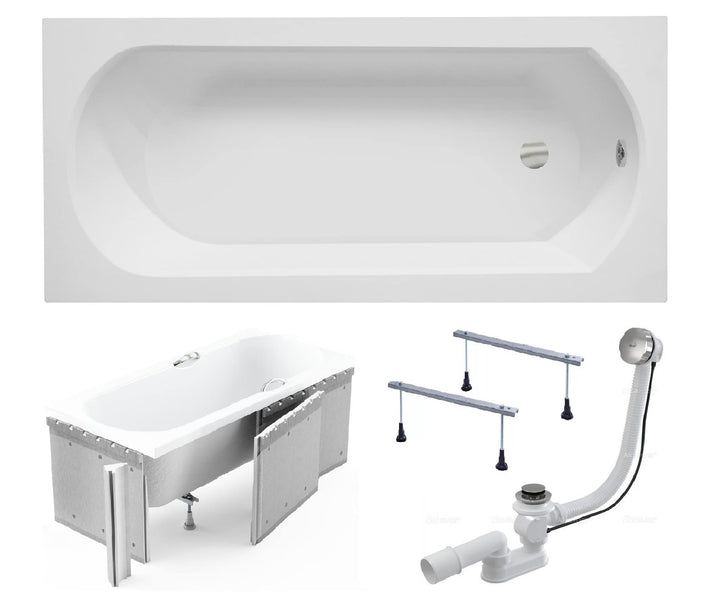 BADLAND Badewanne Original Weiss Acryl Wanne Rechteck INTRICA 160x75 KOMPLETTSET SET mit Premium Sty