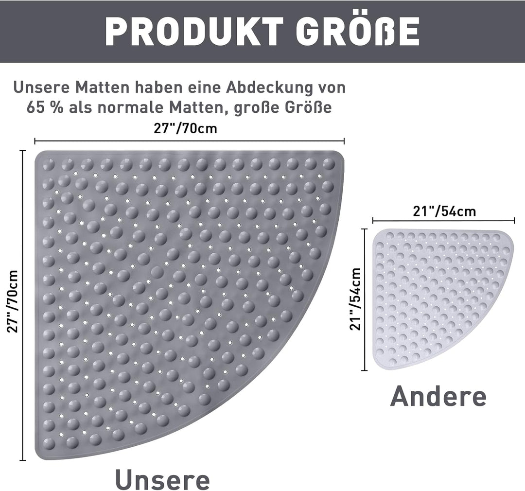 Duschmatte rutschfest Eckduschmatte 70 * 70cm, Duscheinlage Dreieckig mit Saugnäpfe für Eckdusche, D