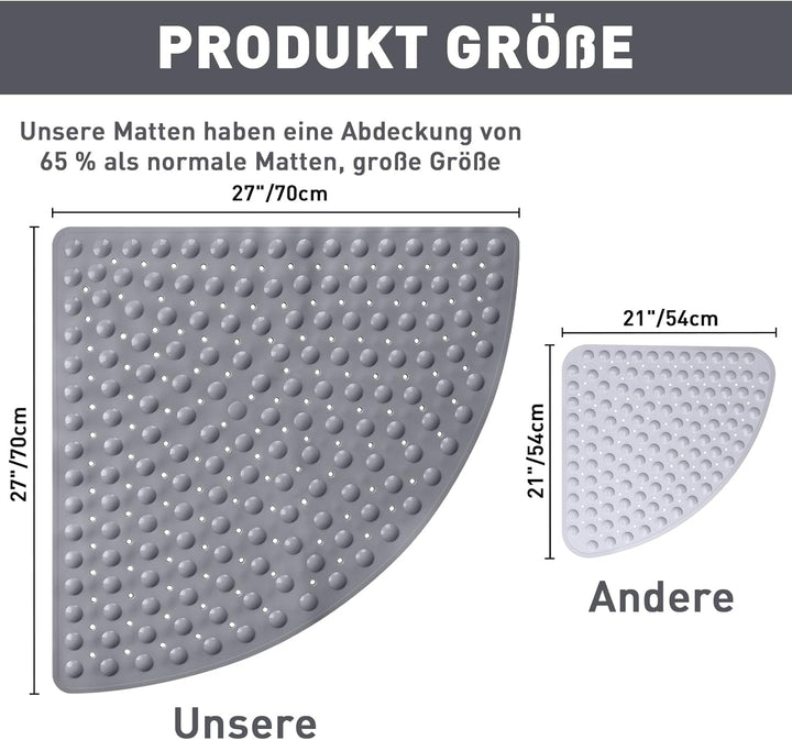 Duschmatte rutschfest Eckduschmatte 70 * 70cm, Duscheinlage Dreieckig mit Saugnäpfe für Eckdusche, D