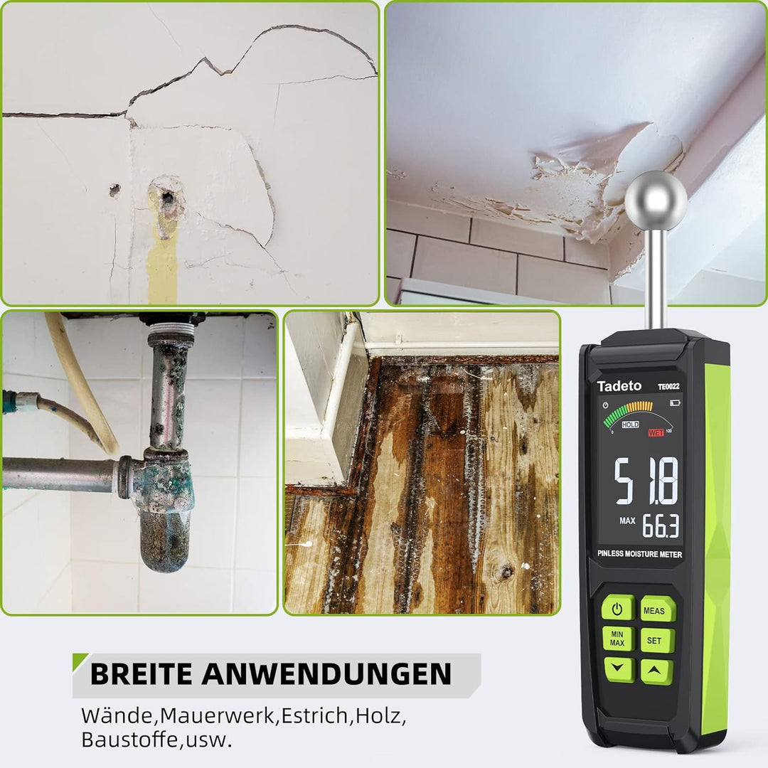 Feuchtigkeitsmessgerät, Tadeto Feuchtemessgerät 20-40mm Analysetiefe mit Farb-LCD Alarmfunktion Hold