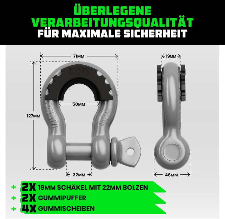 Rhino USA D-Ring-Schäkel (2 Pack) - 18.983kg Bruchfestigkeit - Schwerlast 1,9 cm Augbolzen Schäkeln