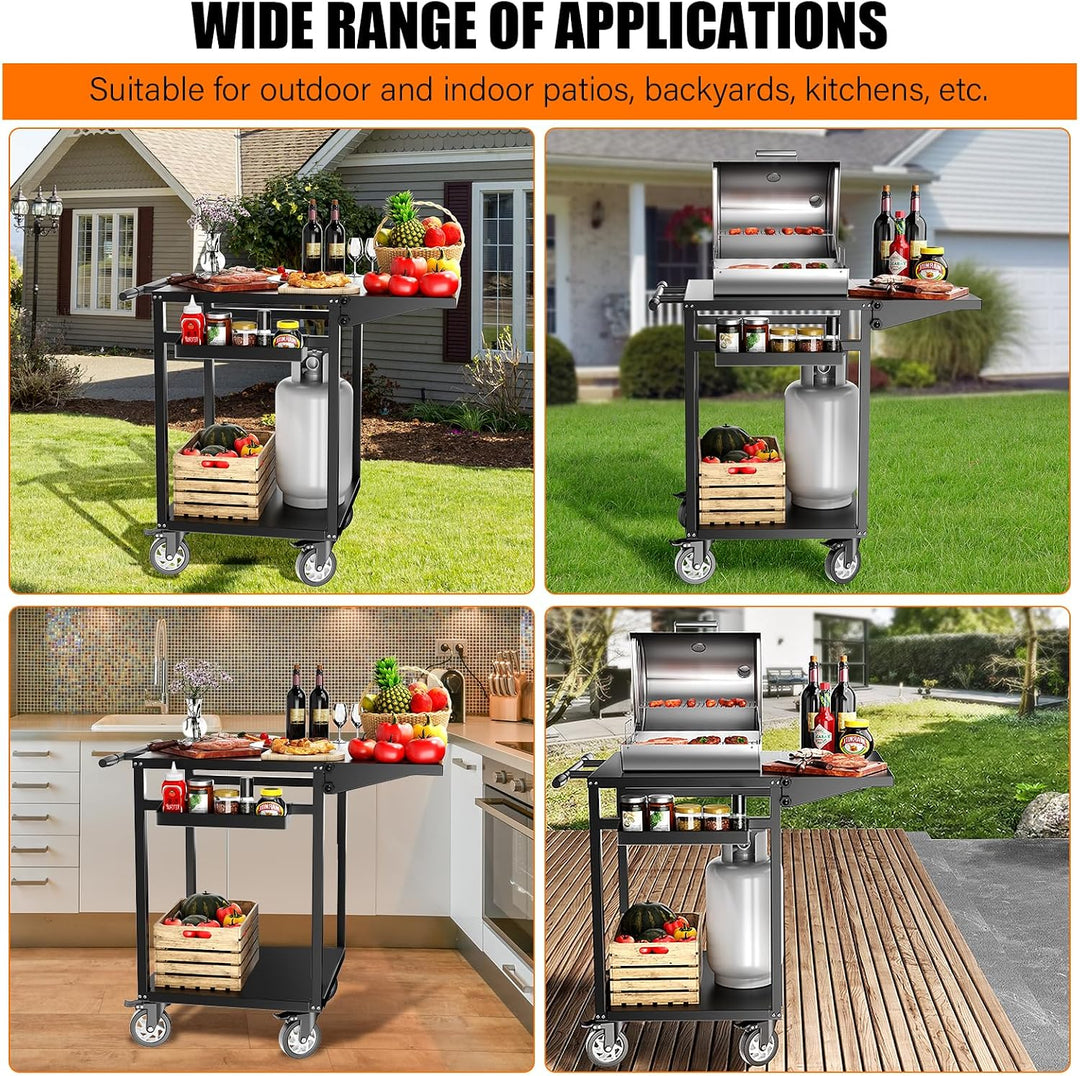 Grillwagen mit Rollen – Mobiler BBQ-Vorbereitungstisch, doppelte Ablagefläche, 360°-Lenkrollen, Trag
