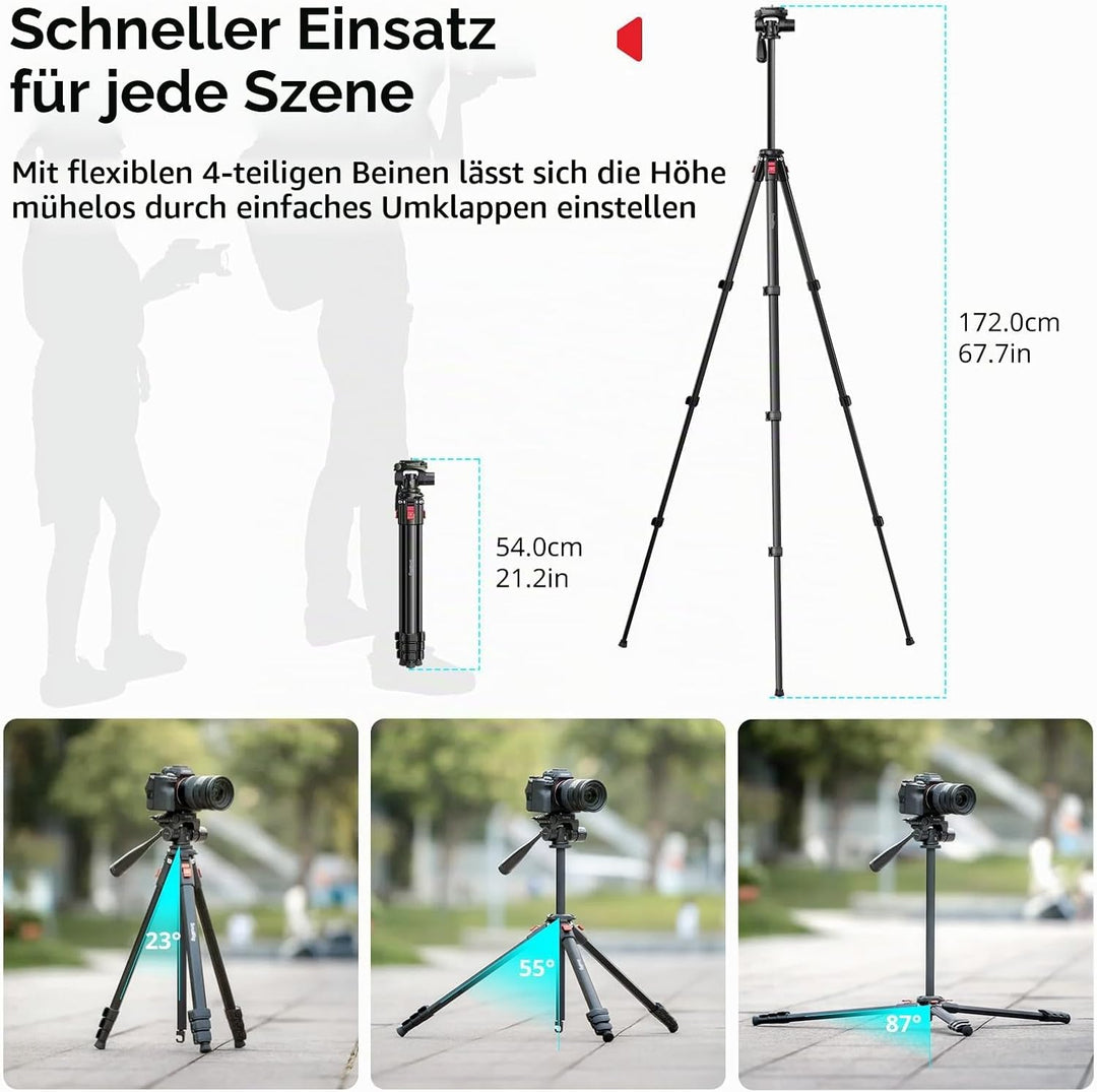 SMALLRIG Aluminium-Kamerastativ AP-30, 67,7 Zoll Reisestativ mit Telefonclip und Tragetasche, Tragba