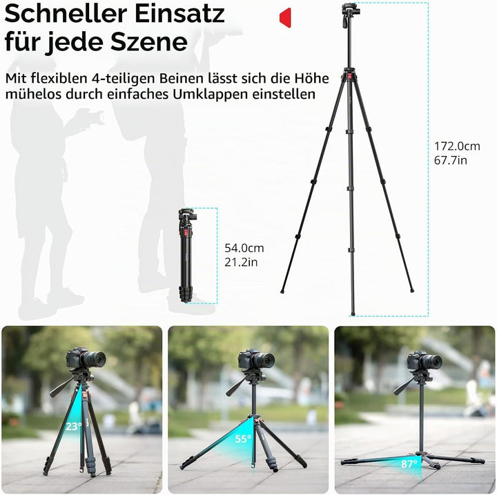 SMALLRIG Aluminium-Kamerastativ AP-30, 67,7 Zoll Reisestativ mit Telefonclip und Tragetasche, Tragba