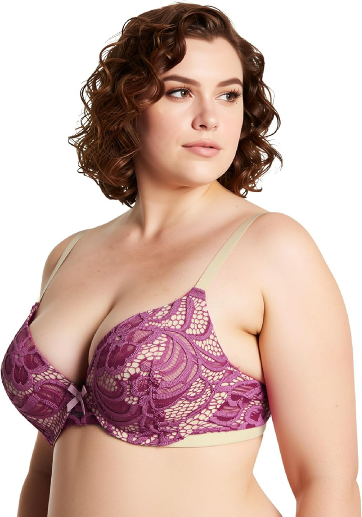 Curve Muse Damen Übergrösse Hochdrücken 1 Tasse hinzufügen Bügel Perfekte Form Spitzen-BHS 70C Rose,