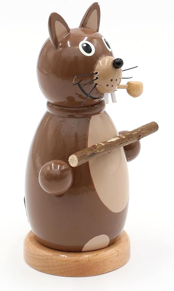 Dekohelden24 Holz Räuchermann, Räucherfigur, Räuchermännchen als Biber mit Holzbrett in braun, Gröss