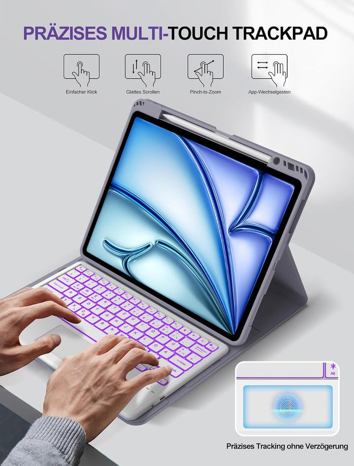 JADEMALL Für iPad Air 13 &amp; Pro 12.9 Hülle mit Touchpad &amp; Beleuchtung QWERTZ | Für iPad Air 13 Zoll T