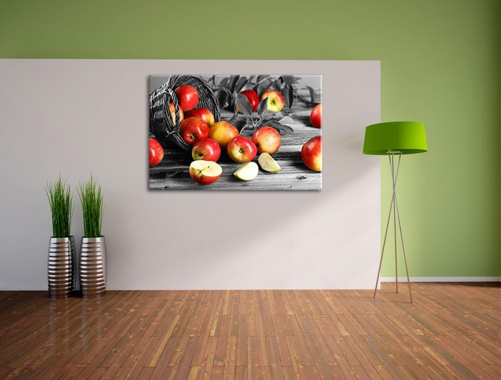 Umgefallener Apfelkorb mit roten Äpfeln schwarz/weiss Format: 100x70 auf Leinwand, XXL riesige Bilde