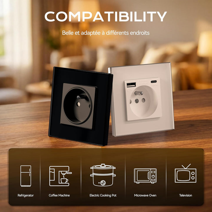 BSEED Prise murale pour alimentation secteur France Prises standard pour prises de couple séparées 1