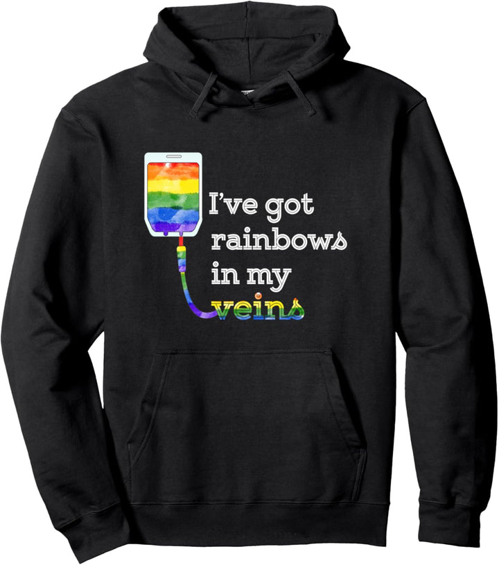 „I've Got Rainbows In My Veins“-Design – Pride Merchandise Pullover Hoodie