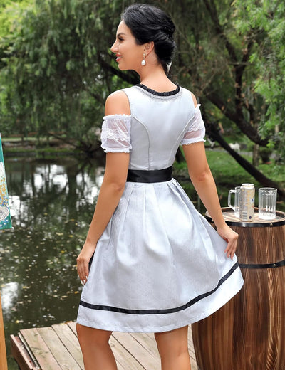 Clearlove Damen Dirndl midi 3tlg.Trachtenkleid für Oktoberfest,Karneval,DREI Teilig: Kleid, Bluse, S
