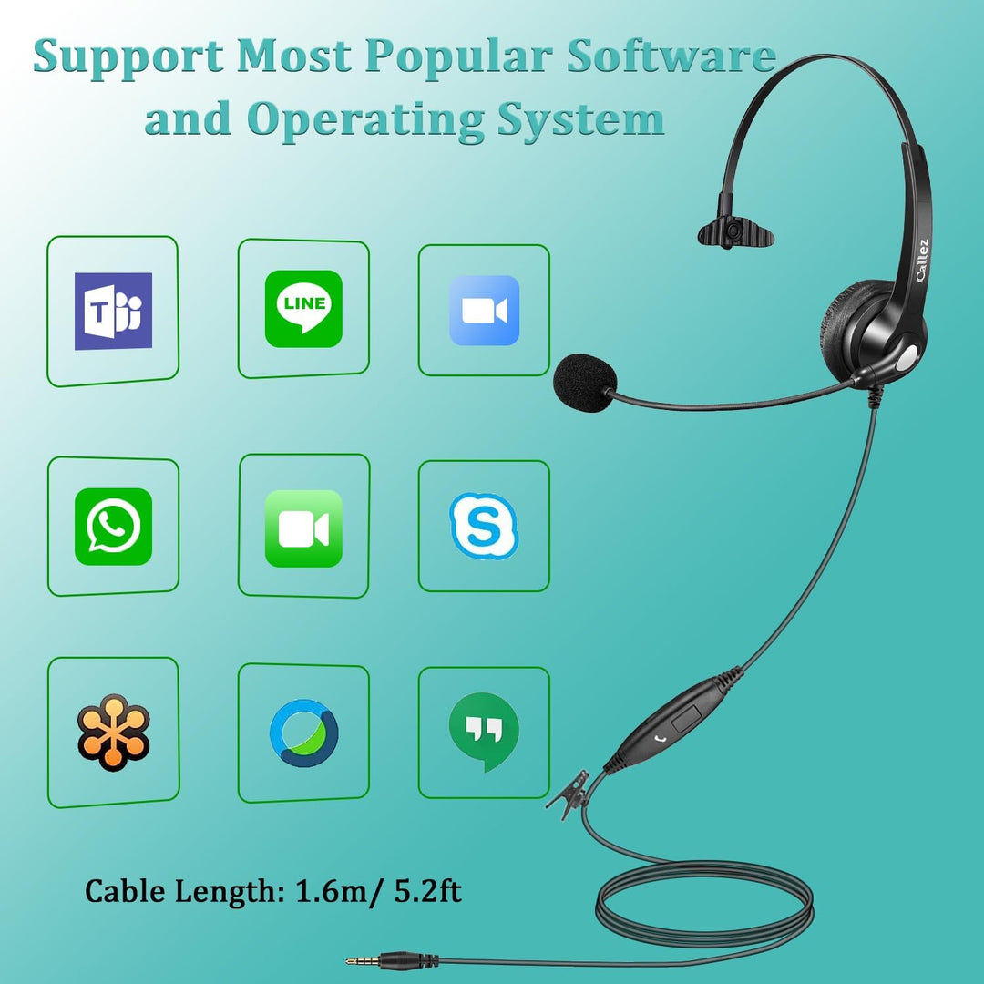 Callez 3,5mm Klinke Headset Handy mit Mikrofon Noise Cancelling, PC Kopfhörer für FritzFon C6 X6 iPh