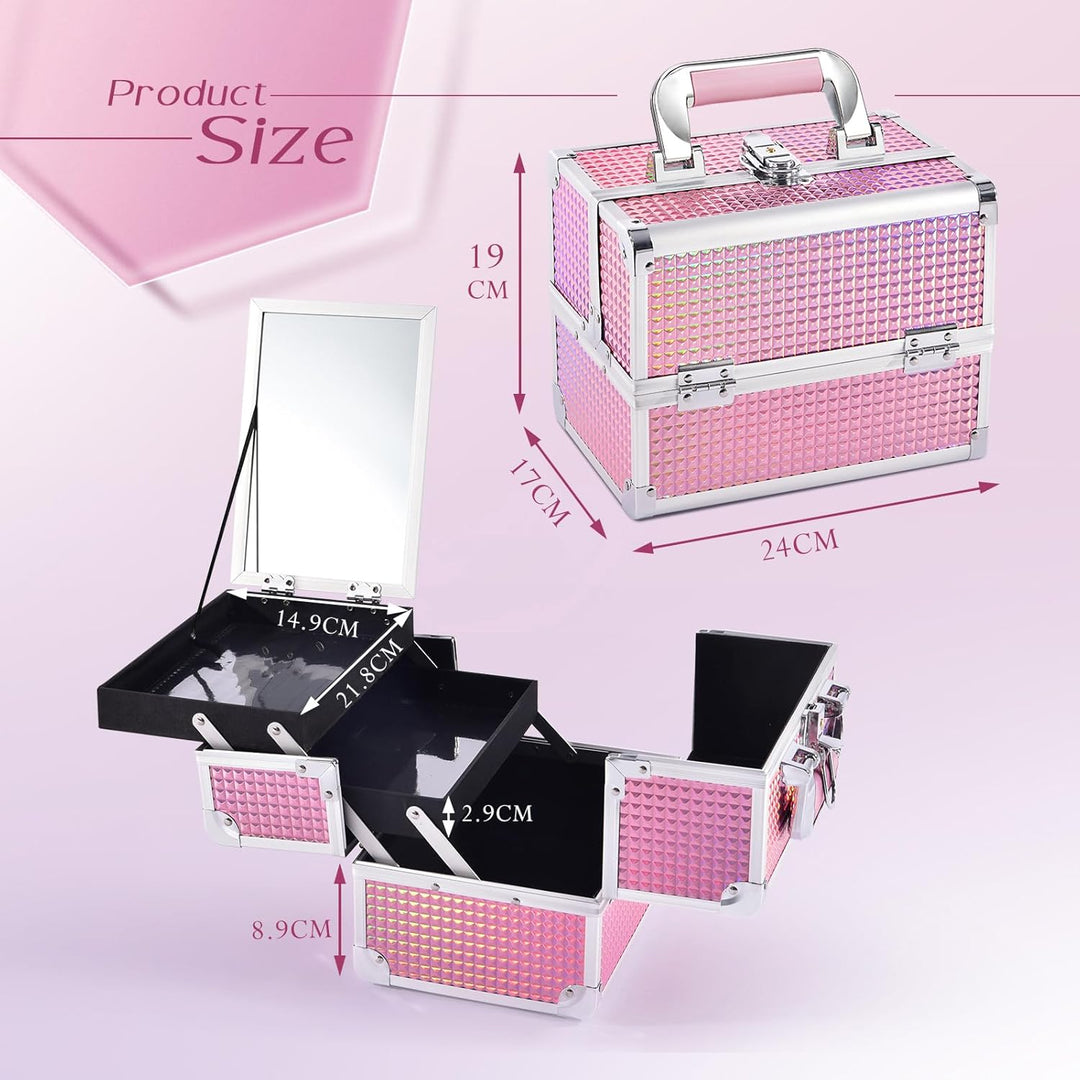 Kosmetikkoffer Schminkkoffer Leer Make up Koffer mit Spiegel Abschliessbare Beauty Case Nagelkoffer