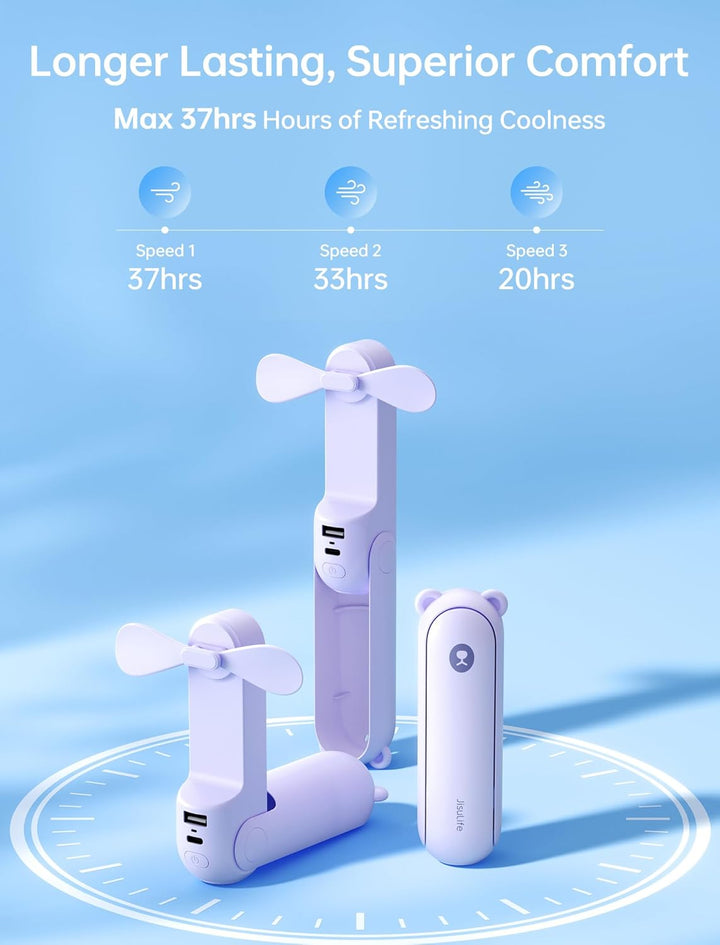 JISULIFE Handventilator Mini Ventilator 3 IN 1, mit 4500 mAh Powerbank USB Akku Klein, Batteriebetri
