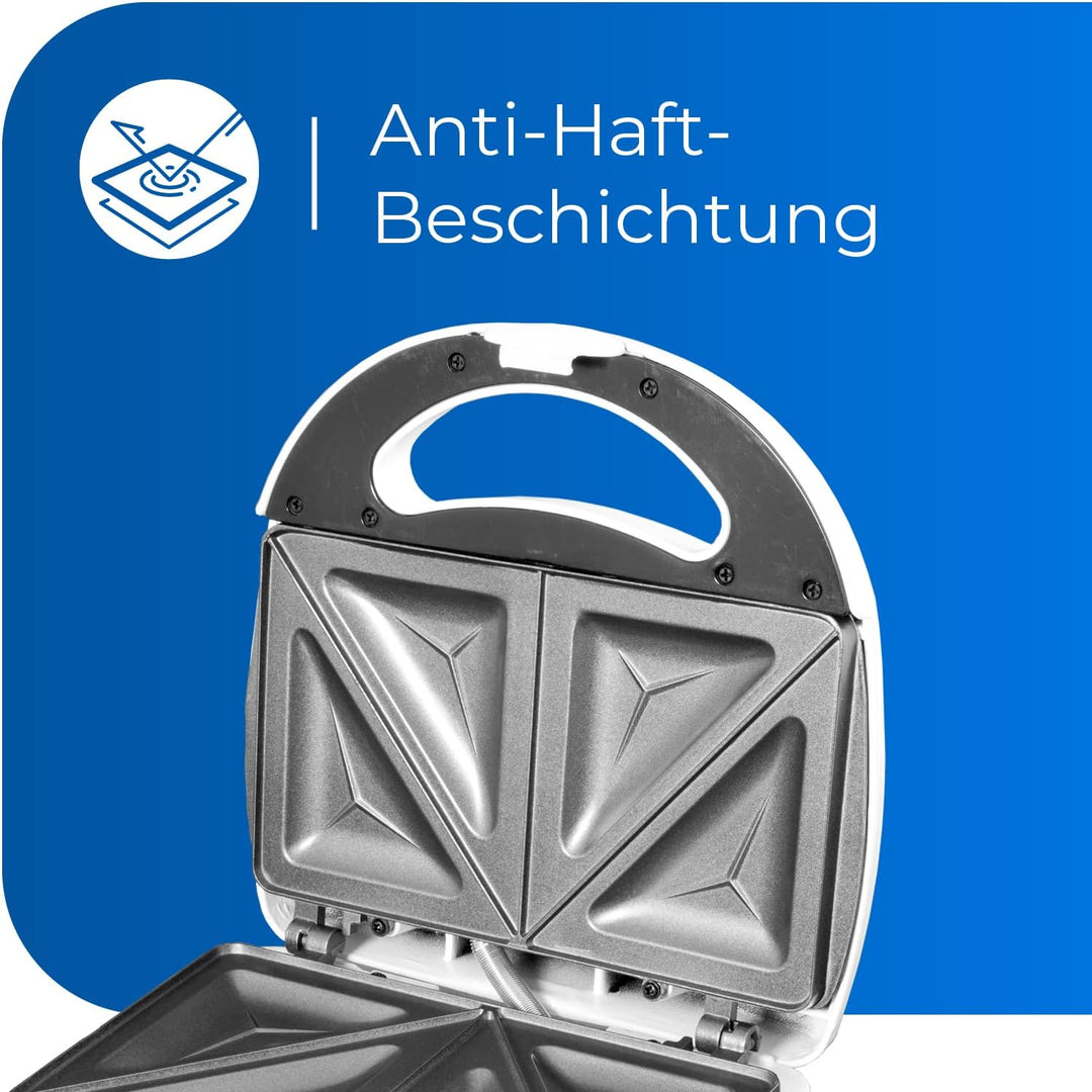 Exquisit Sandwichtoaster ST 3101 we | Dreieck-Sandwich | Antihaft | 750 W Leistung | Weiss | Überhit