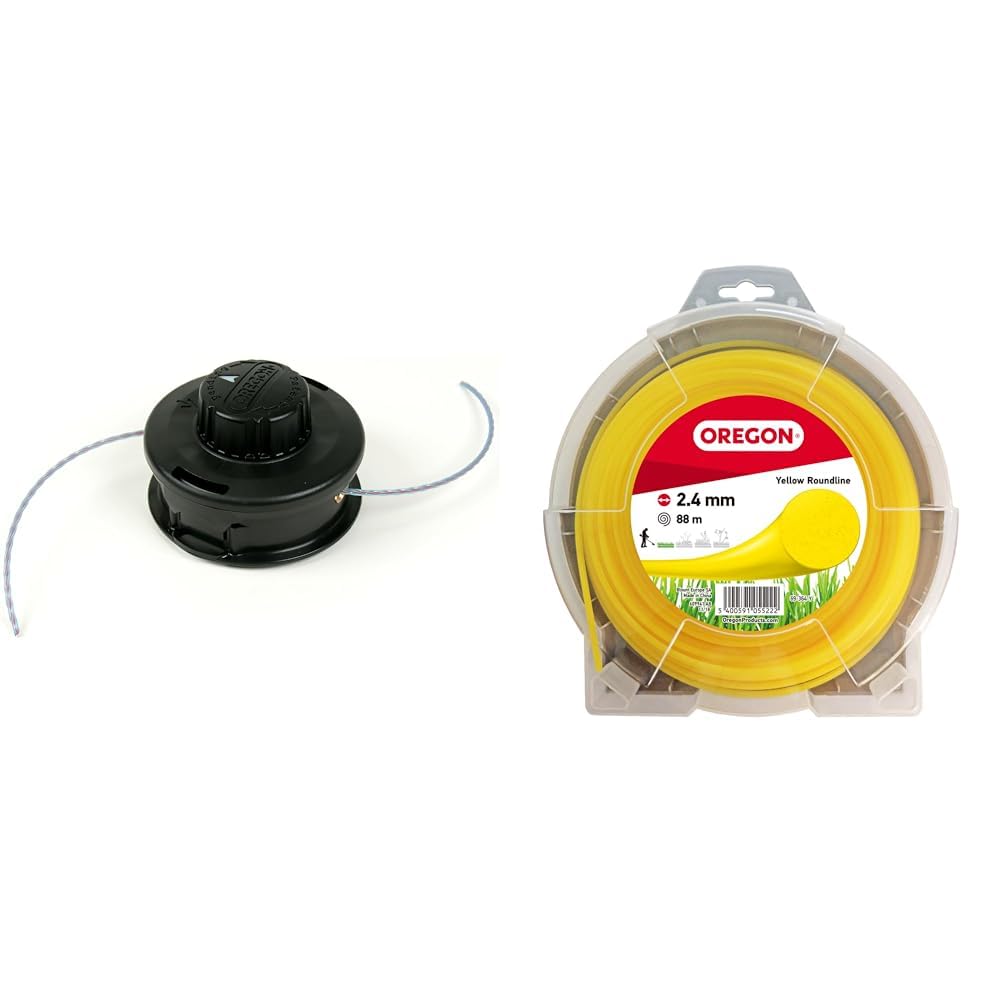 Oregon Universal-Fadenkopf + Gelber Mähfaden 2.4 mm x 88 m, Tap & Go Trimmerkopf, geeignet für die m