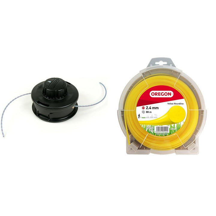 Oregon Universal-Fadenkopf + Gelber Mähfaden 2.4 mm x 88 m, Tap & Go Trimmerkopf, geeignet für die m
