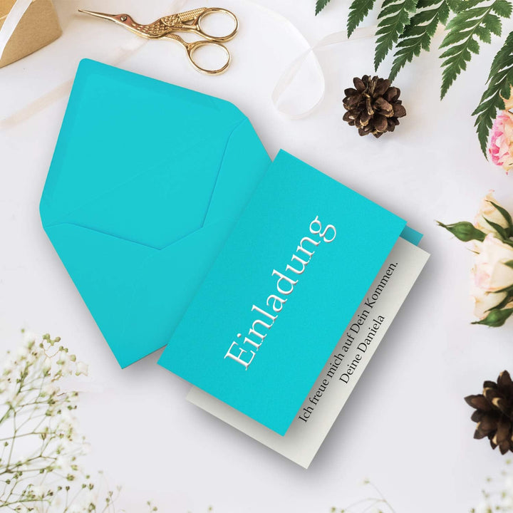 50x Faltkarten Set DIN A6/C6 mit Brief-Umschlägen in Türkis - inklusive Einleger - 14,8 x 10,5 cm -