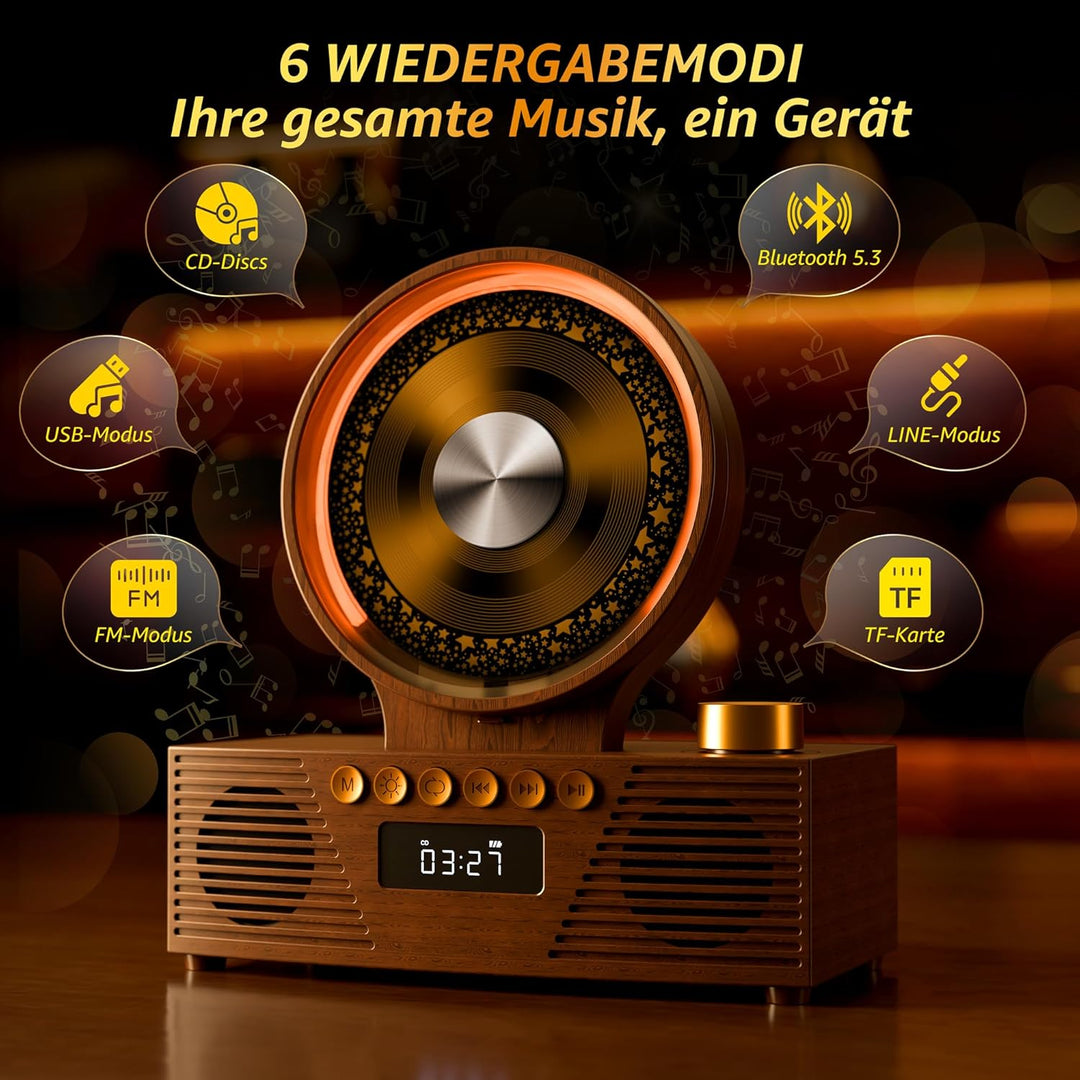 ROADOM CD Player Bluetooth 5.3 mit Dual Lautsprecher, 4000mAh Tragbar Wiederaufladbar, 6-in-1 Wieder