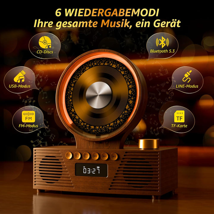 ROADOM CD Player Bluetooth 5.3 mit Dual Lautsprecher, 4000mAh Tragbar Wiederaufladbar, 6-in-1 Wieder