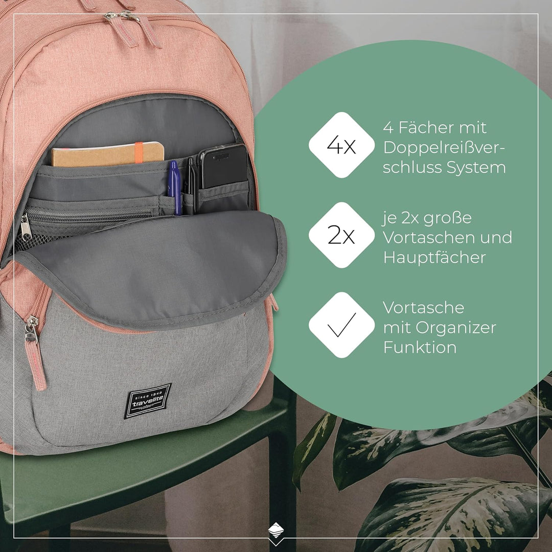 Travelite Handgepäck Rucksack, Laptop Rucksack 15,6 Zoll, BASICS, Daypack, Tagesrucksack mit vielen