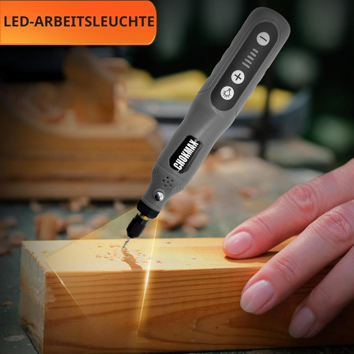 CHOKMAX Mini Kabelloses Drehwerkzeug, 5-Gang-Schleifer-Kit mit 72 Zubehörteilen und Front-LED-Licht,