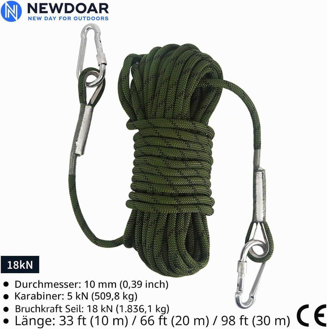 NewDoar 23KN Statisches Kletterseil 10 mm (3/8 Zoll) Zubehörkabel Ausrüstung 33 Fuss (10 m), 66 Fuss