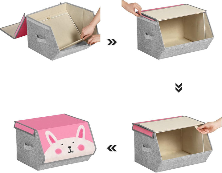 SONGMICS Aufbewahrungsboxen, 3er Set, Faltboxen, Stoffboxen mit Griffen, Organizer, magnetischer Dec