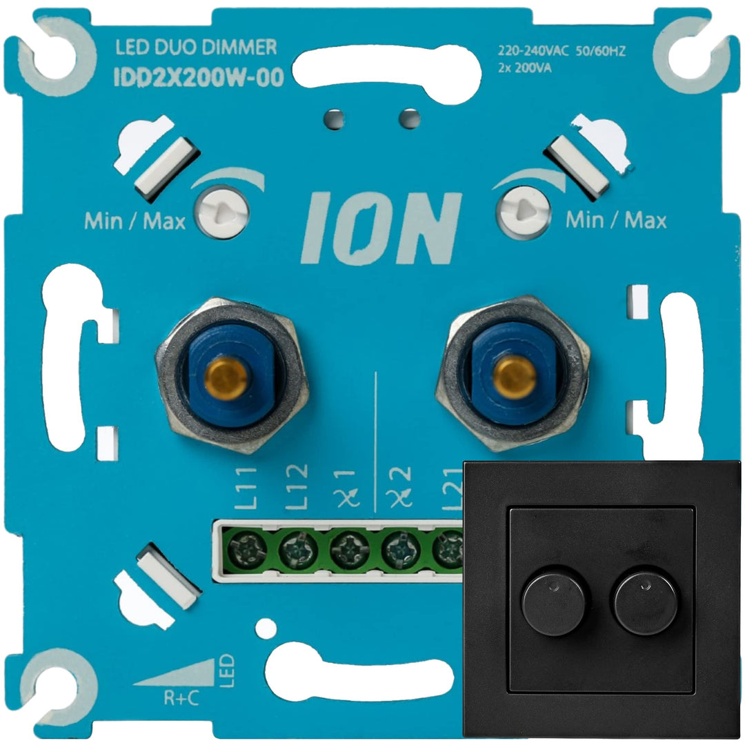 ION INDUSTRIES 2X200W Duo LED Dimmer - Mit Anthrazit Frontplatte - Professioneller Duo Dimmerschalte
