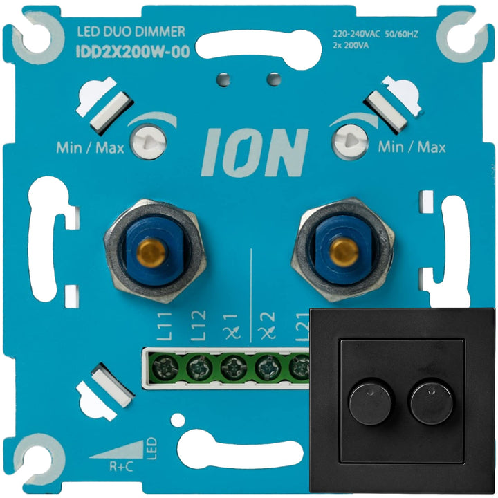 ION INDUSTRIES 2X200W Duo LED Dimmer - Mit Anthrazit Frontplatte - Professioneller Duo Dimmerschalte