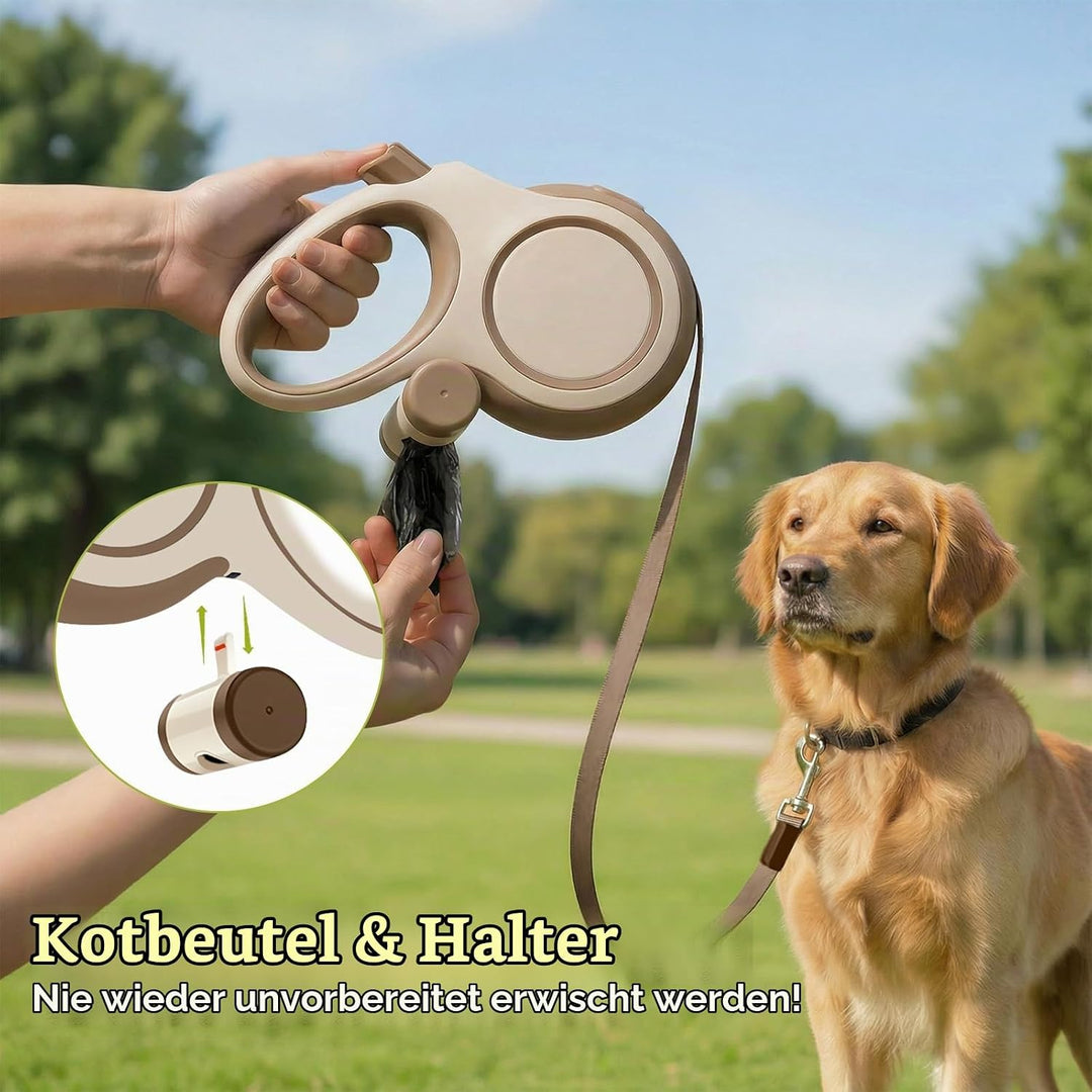 Hundeleine 8m, Robuste Rollleine für Hunde bis 50kg/110lbs, Flexileine mit Bequemen Griff &amp; Kotbeute