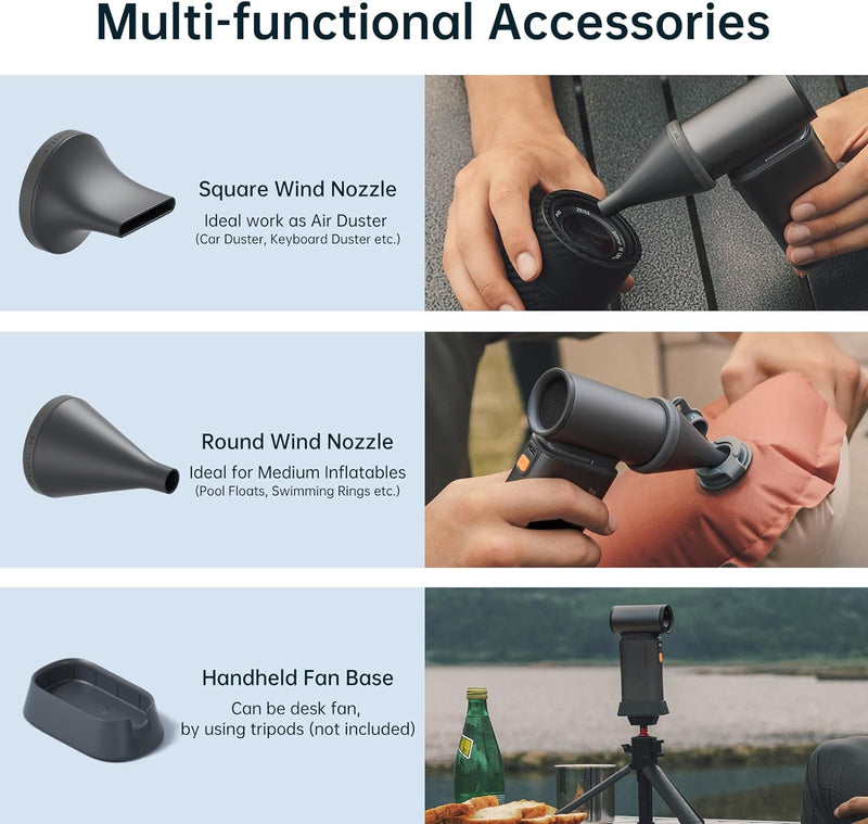 JISULIFE 2-in-1 Mini Ventilator mit Air-Duster-Funktion, Super-Power- Hand Reiseventilator, Stilvoll