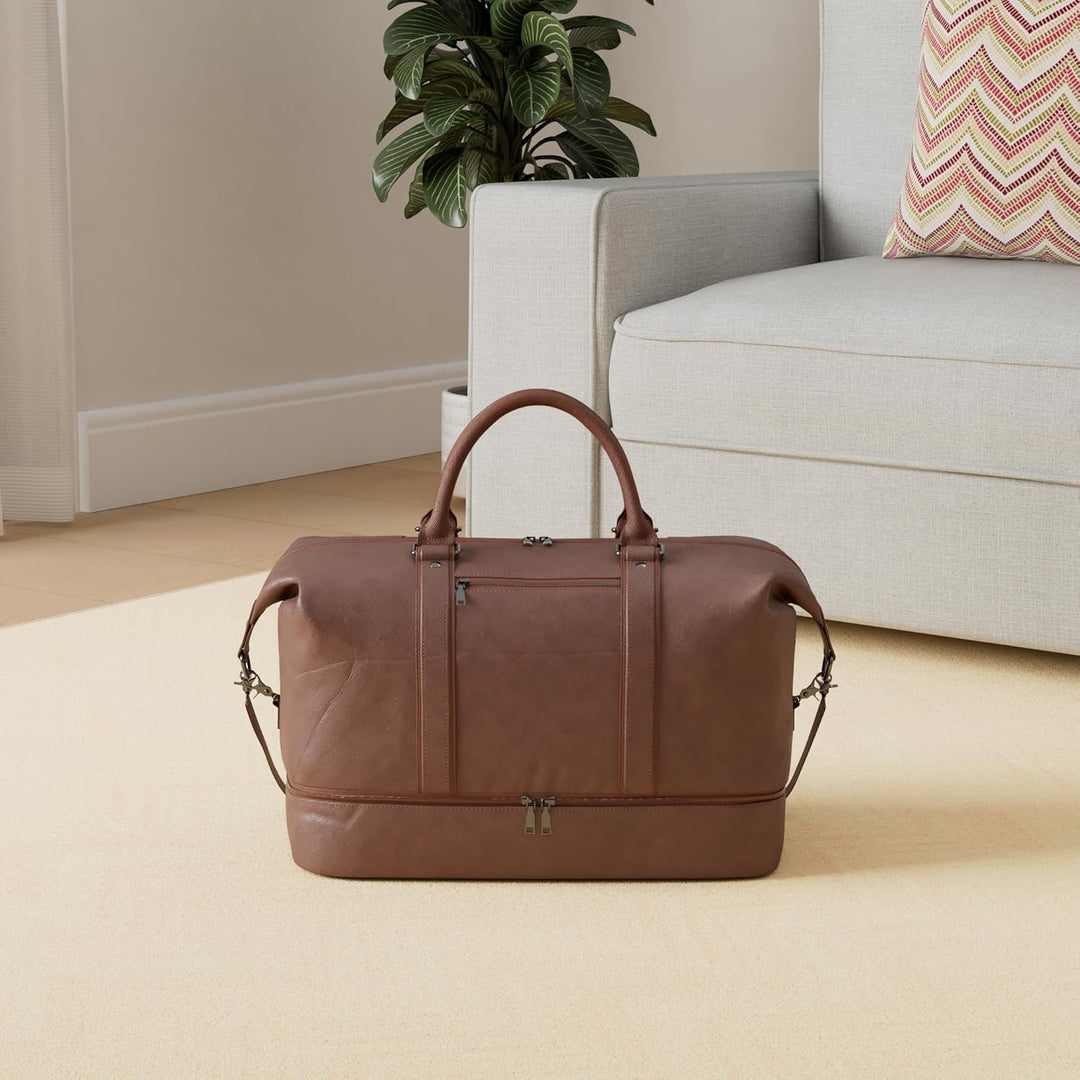 Reisetasche für die Nacht, Segeltuch, Leder, übergrosse Wochenendtasche, grosse Handgepäcktasche, Re
