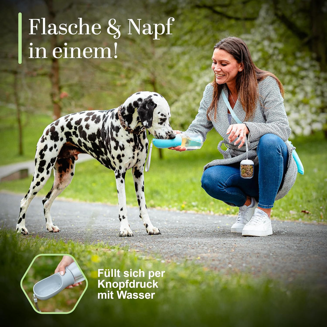 Hundetrinkflasche 300ml – 3-in-1 Trinkflasche mit Napf & Rücklauffunktion – 100% auslaufsicher, BPA-