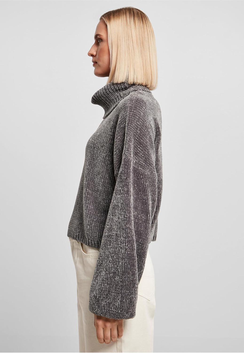 Urban Classics Damen Strickpullover kurzer Oversized Sweater, Rollkragenpullover mit weiten Ballon Ä