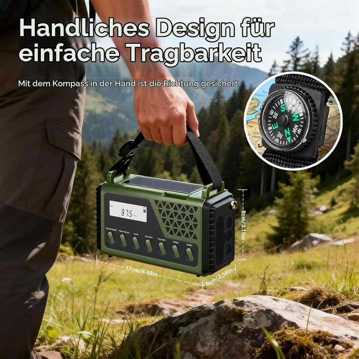 Solar Kurbelradio mit Bluetooth, AM/FM/SW Notfallradio mit 10000mAh USB Powerbank, Radio Batteriebet