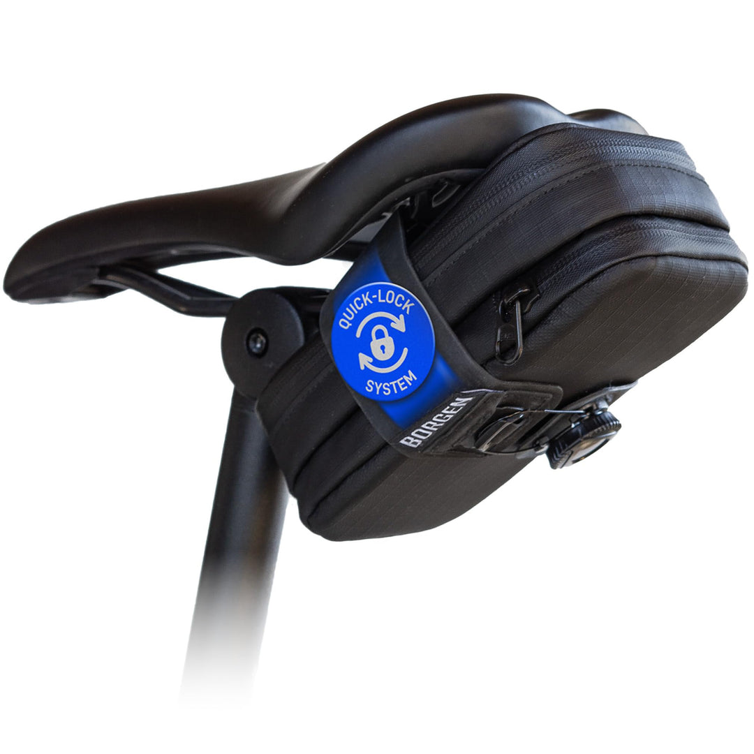 Borgen Satteltasche Fahrrad, schwarz, wasserabweisend, 128g, Grösse L | Mit stabiler Befestigung, re