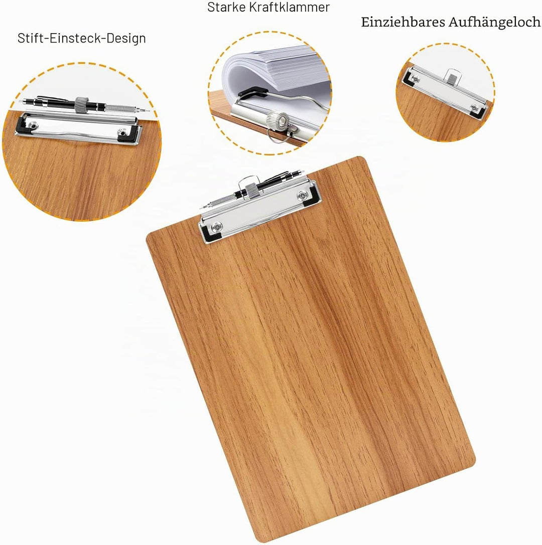 Klemmbrett Holz A5,10 Stück Klemmbrett mit Stifthalter,Wooden Clipboard für Geschäft, Büro, Schule o