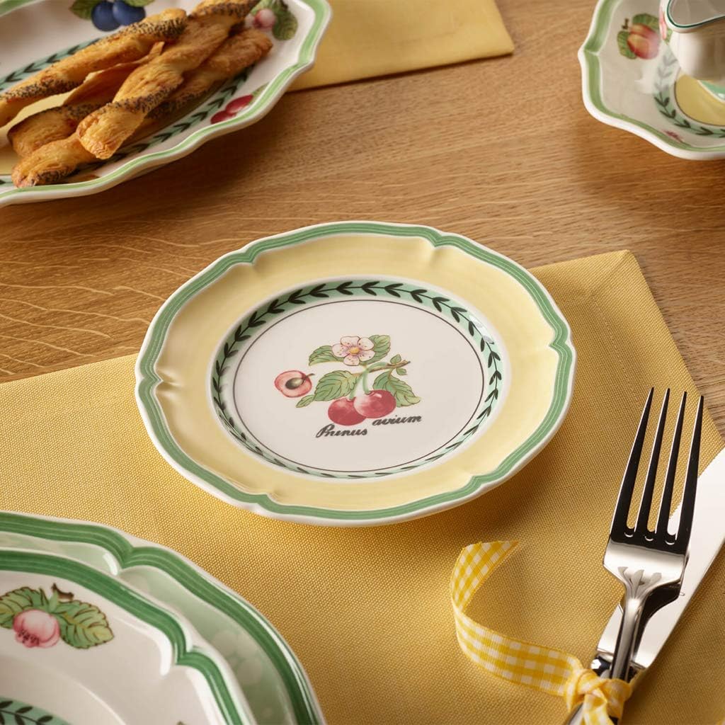Villeroy &amp; Boch French Garden Brotteller 6er Set, 17 cm, Kleiner Teller mit Kirschen-Dekor, Premium
