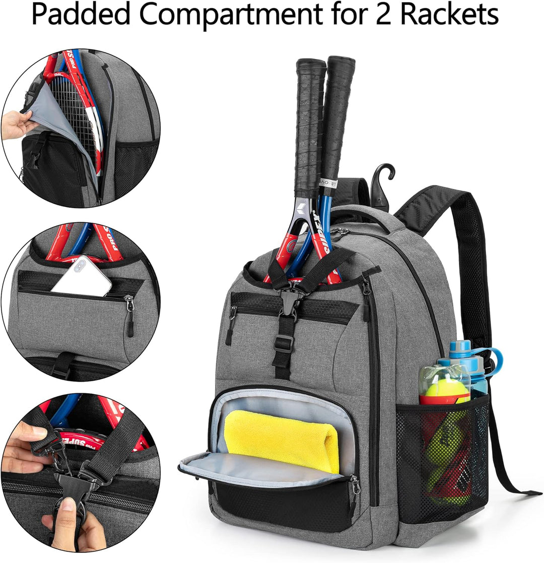 DSLEAF Tennistasche für 2 Schläger, Tennisrucksack mit separatem Schuhfach für Sporttraining, Fitnes
