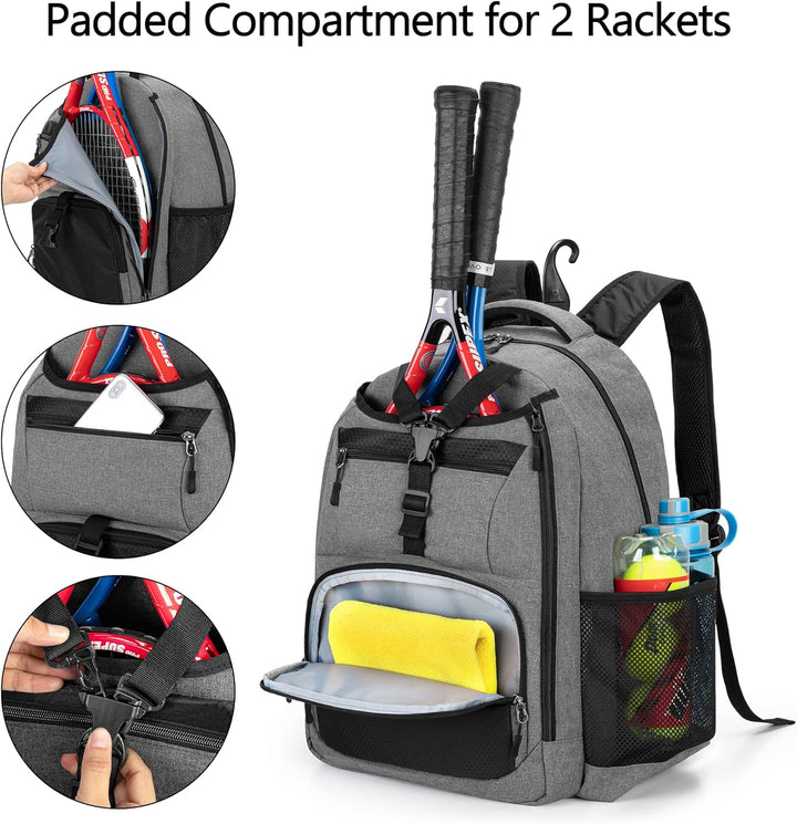 DSLEAF Tennistasche für 2 Schläger, Tennisrucksack mit separatem Schuhfach für Sporttraining, Fitnes