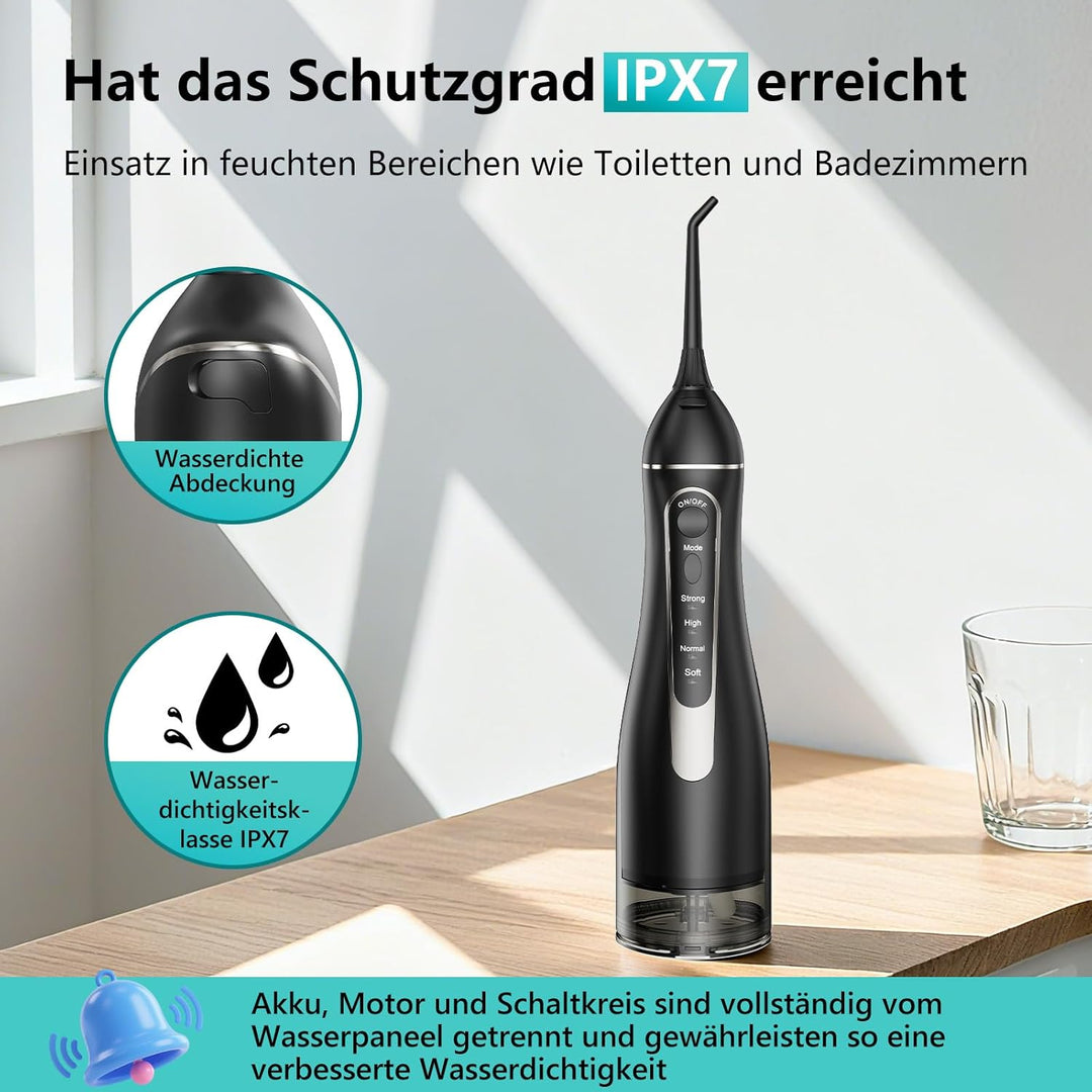 Munddusche Kabellos, Tragbar Elektrische Zahndusche 4 Modi & 4 Düsen, 300ML Oral Irrigator Munddusch