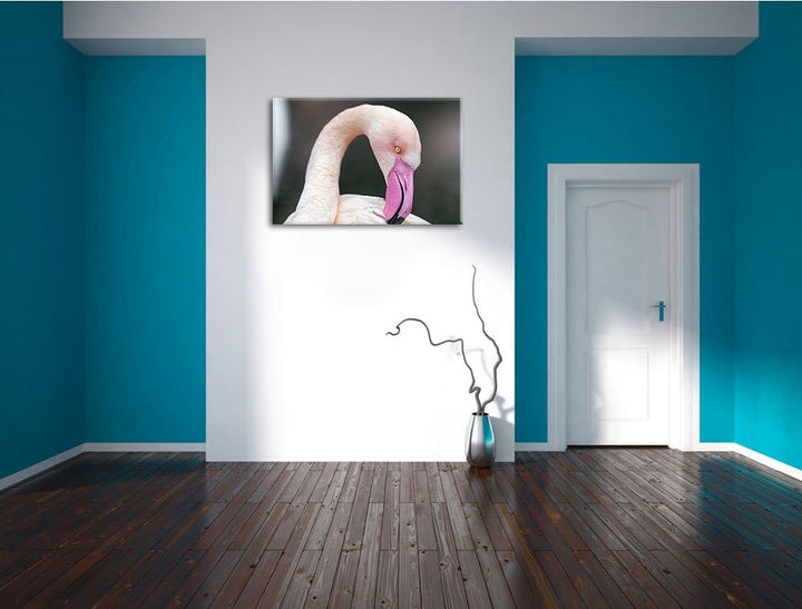 Pixxprint Flamingo beim Putzen auf Leinwand, XXL riesige Bilder fertig gerahmt mit Keilrahmen, Kunst