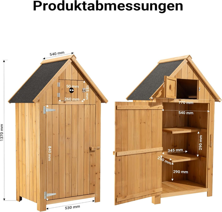 Schmales Gartenhaus aus Fichtenholz mit Bitumendach 770x540x1370mm für Garten, Terrasse & Balkon